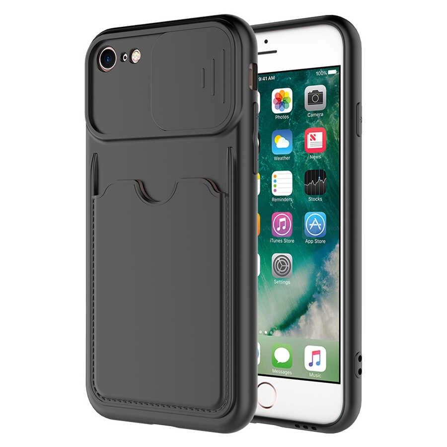 iPhone Uyumlu SE 2020 Kılıf ​Zore Kartix Kapak-Siyah