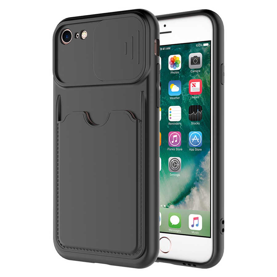 iPhone Uyumlu SE 2020 Kılıf ​Zore Kartix Kapak-Siyah