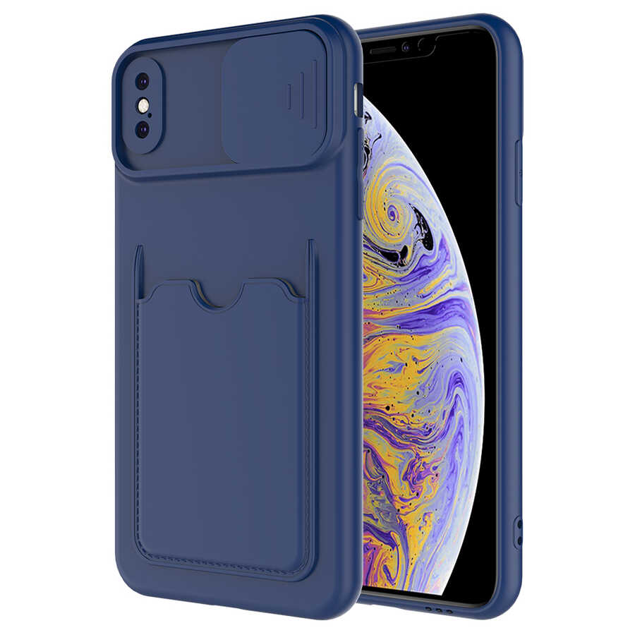 iPhone Uyumlu X Kılıf ​Zore Kartix Kapak-Lacivert
