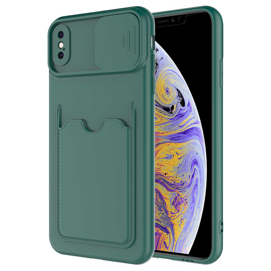 iPhone Uyumlu XS 5.8 Kılıf ​Zore Kartix Kapak-Koyu yeşil