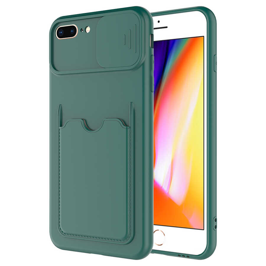 iPhone Uyumlu 7 Plus Kılıf ​Zore Kartix Kapak-Koyu yeşil