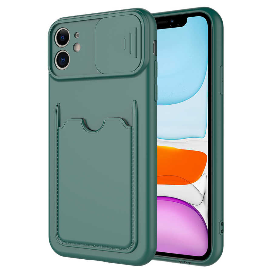 iPhone Uyumlu 11 Kılıf ​Zore Kartix Kapak-Koyu yeşil