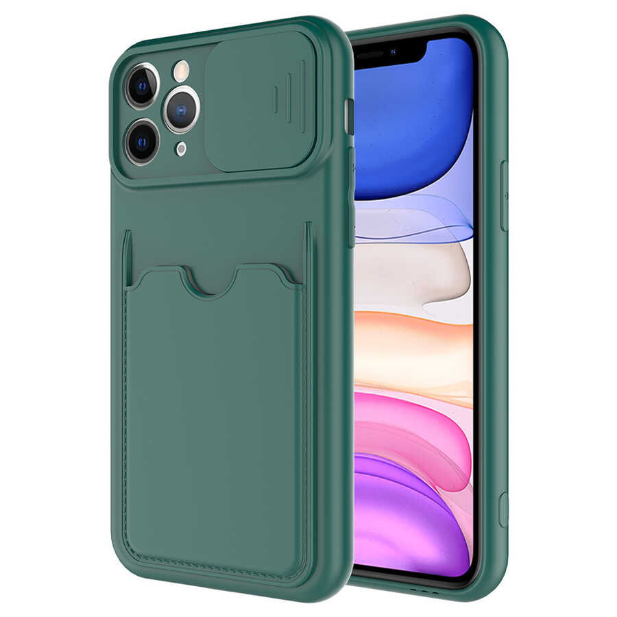 iPhone Uyumlu 11 Pro Kılıf ​Zore Kartix Kapak-Koyu yeşil