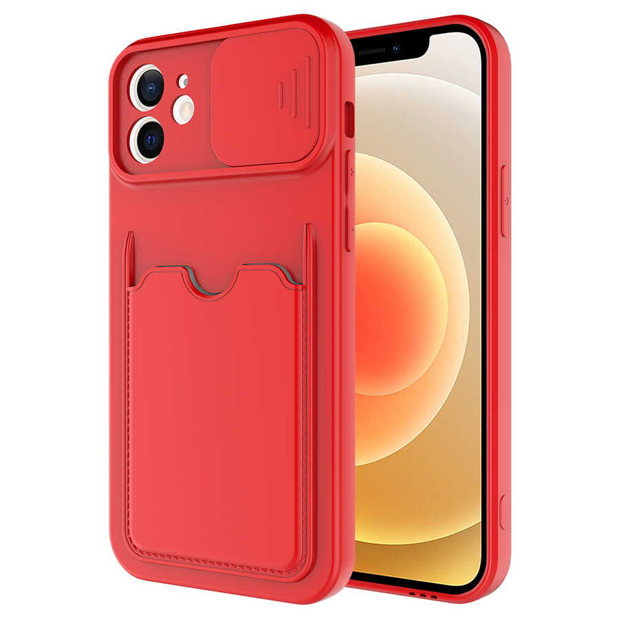 iPhone Uyumlu 12 Kılıf ​Zore Kartix Kapak-Kırmızı