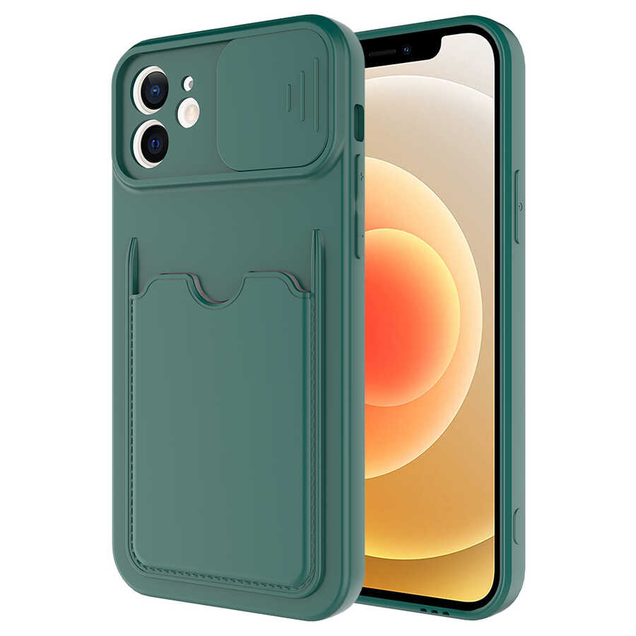 iPhone Uyumlu 12 Kılıf ​Zore Kartix Kapak-Koyu yeşil