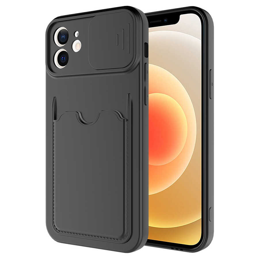 iPhone Uyumlu 12 Kılıf ​Zore Kartix Kapak-Siyah
