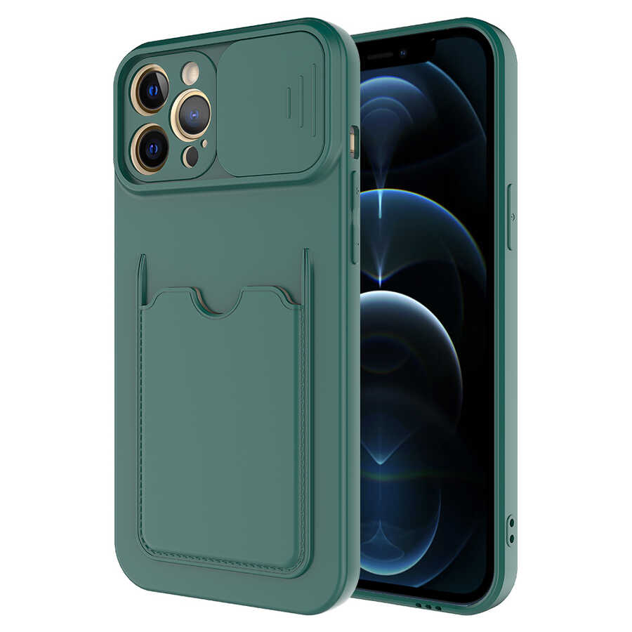 iPhone Uyumlu 12 Pro Max Kılıf ​Zore Kartix Kapak-Koyu yeşil