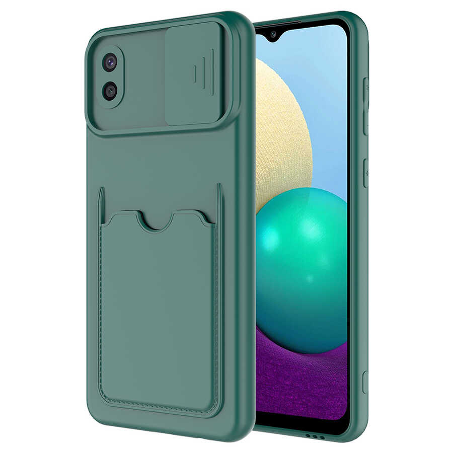Galaxy Uyumlu A02 Kılıf ​Zore Kartix Kapak-Koyu yeşil