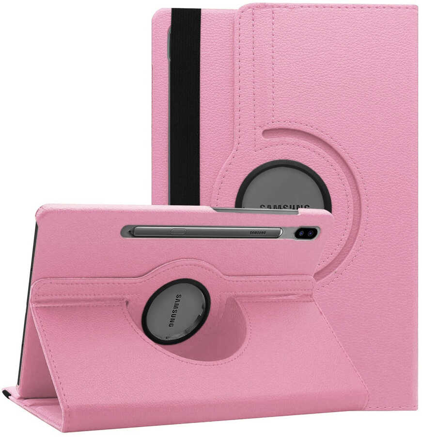 Galaxy Uyumlu Tab S7 FE LTE (T737-T736-T733-T730) Zore Dönebilen Standlı Kılıf-Pembe açık