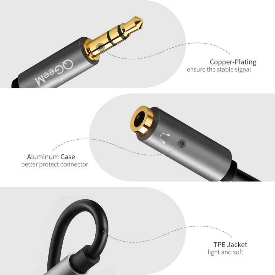 Qgeem QG-AU08 3.5mm Çoğaltıcı Audio Kablo
