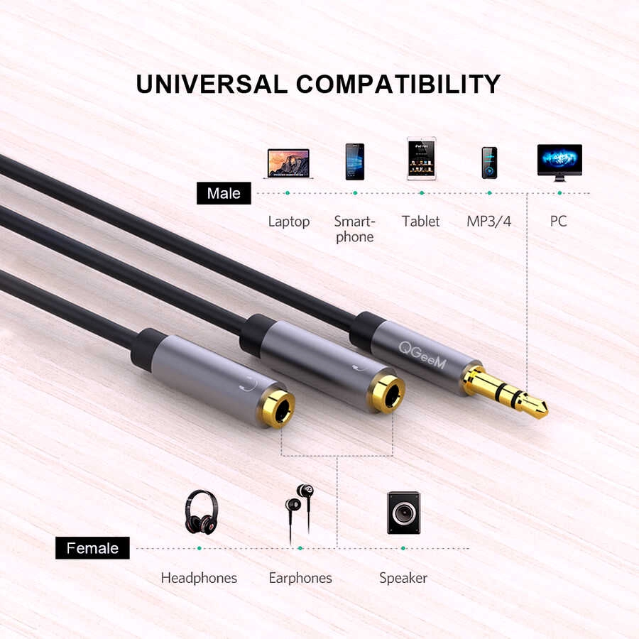 Qgeem QG-AU08 3.5mm Çoğaltıcı Audio Kablo