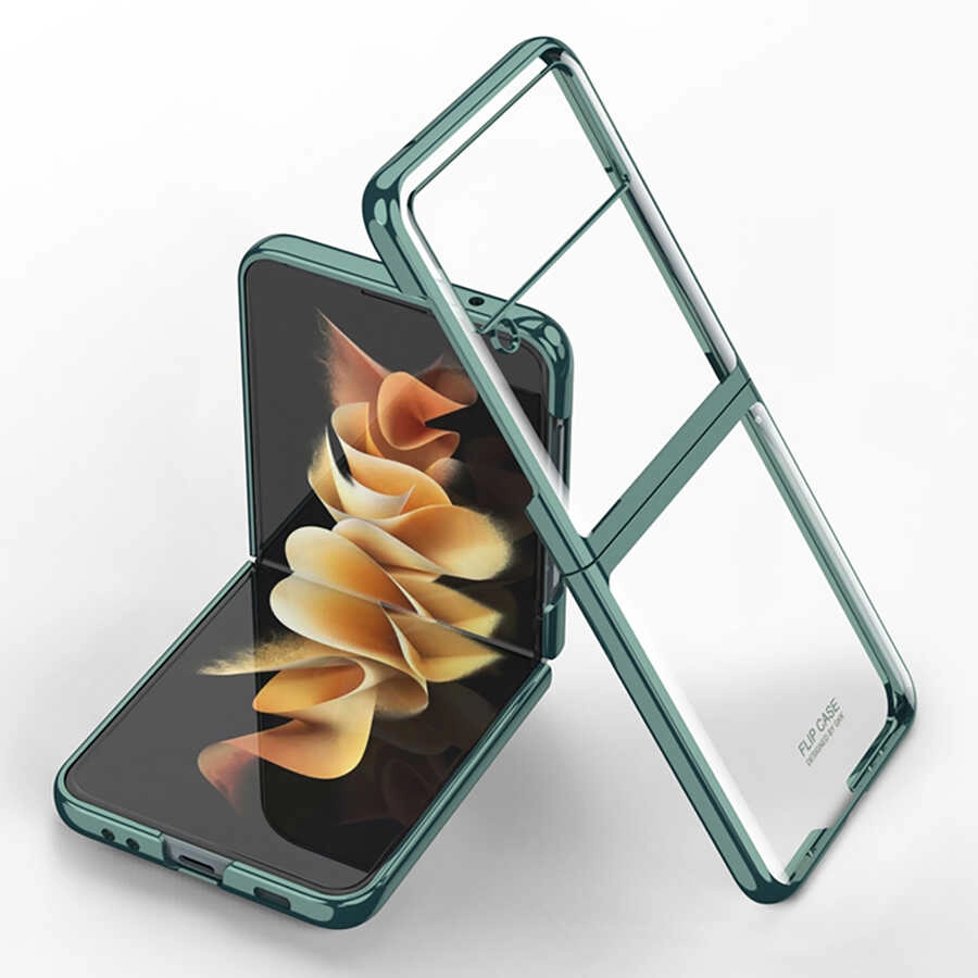 Galaxy Uyumlu Z Flip 3 Kılıf Zore Kıpta Kapak-Koyu yeşil