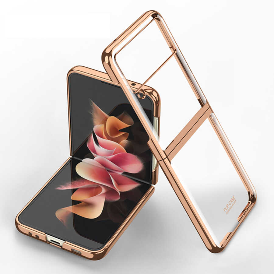 Galaxy Uyumlu Z Flip 3 Kılıf Zore Kıpta Kapak-Gold