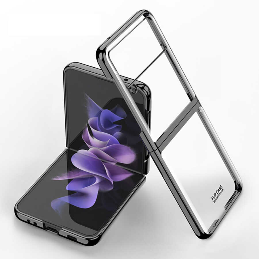 Galaxy Uyumlu Z Flip 3 Kılıf Zore Kıpta Kapak-Siyah
