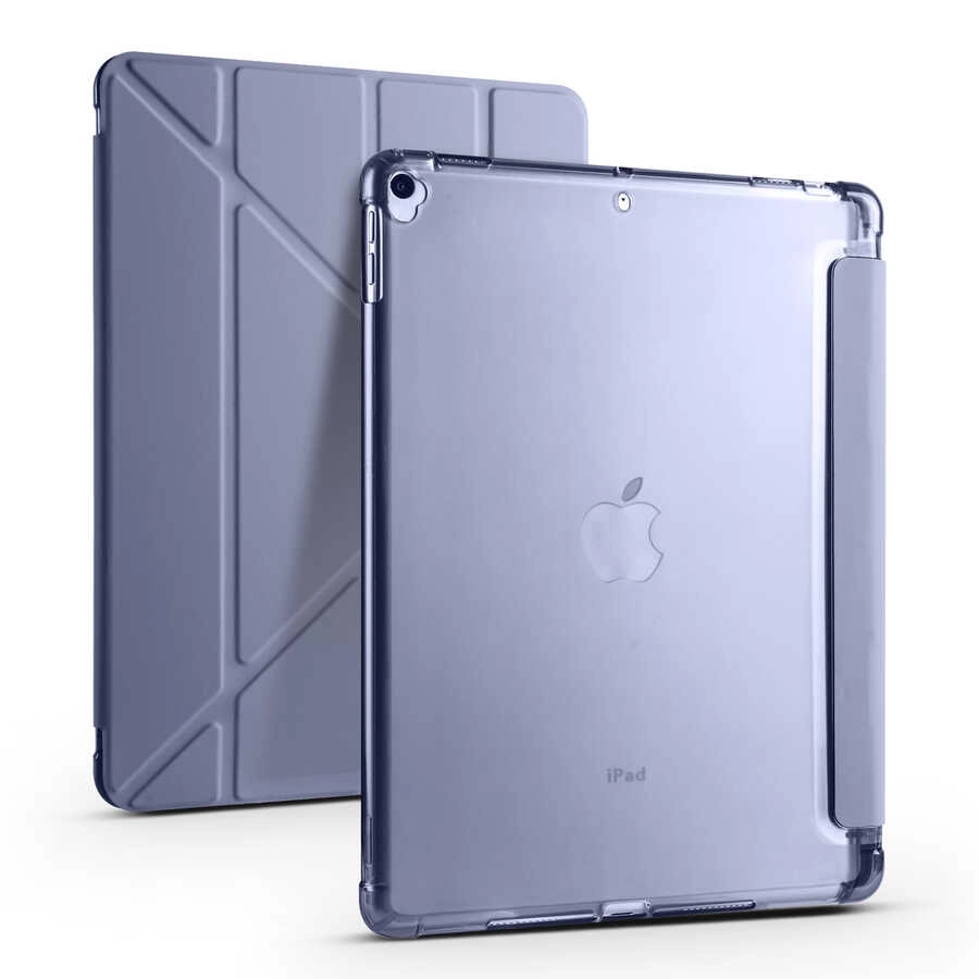 iPad Uyumlu 10.2 2021 (9.Nesil) Kılıf Zore Tri Folding Kalem Bölmeli Standlı Kılıf-Mor