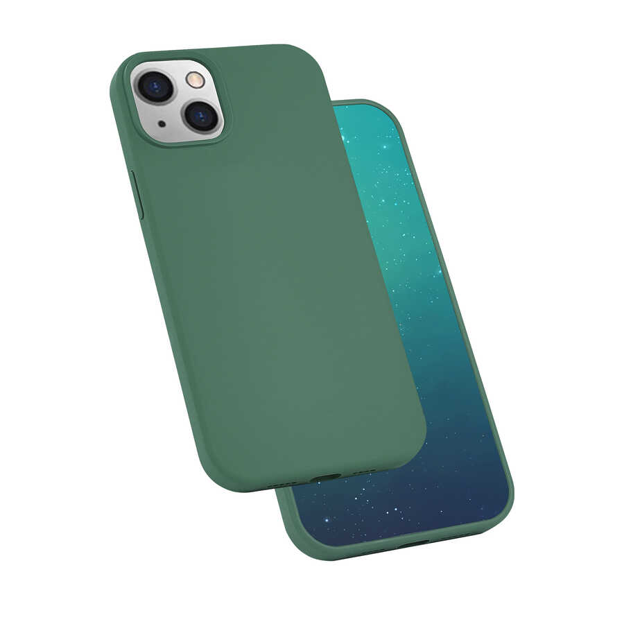 iPhone Uyumlu 13 Mini Kılıf Zore Silk Silikon-Koyu yeşil