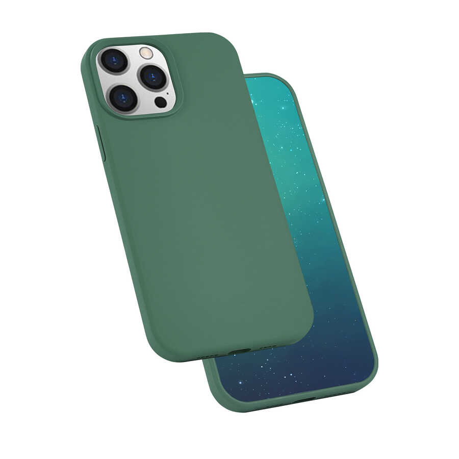 iPhone Uyumlu 13 Pro Max Kılıf Zore Silk Silikon-Koyu yeşil