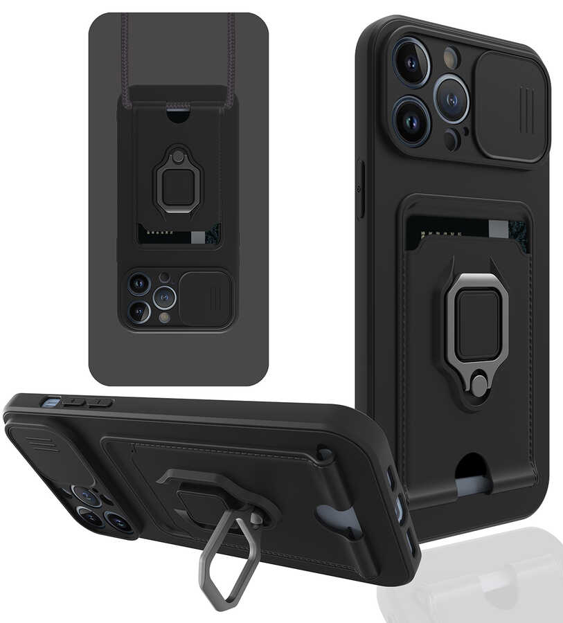 iPhone Uyumlu 13 Pro Kılıf ​Zore Pelit Kapak-Siyah