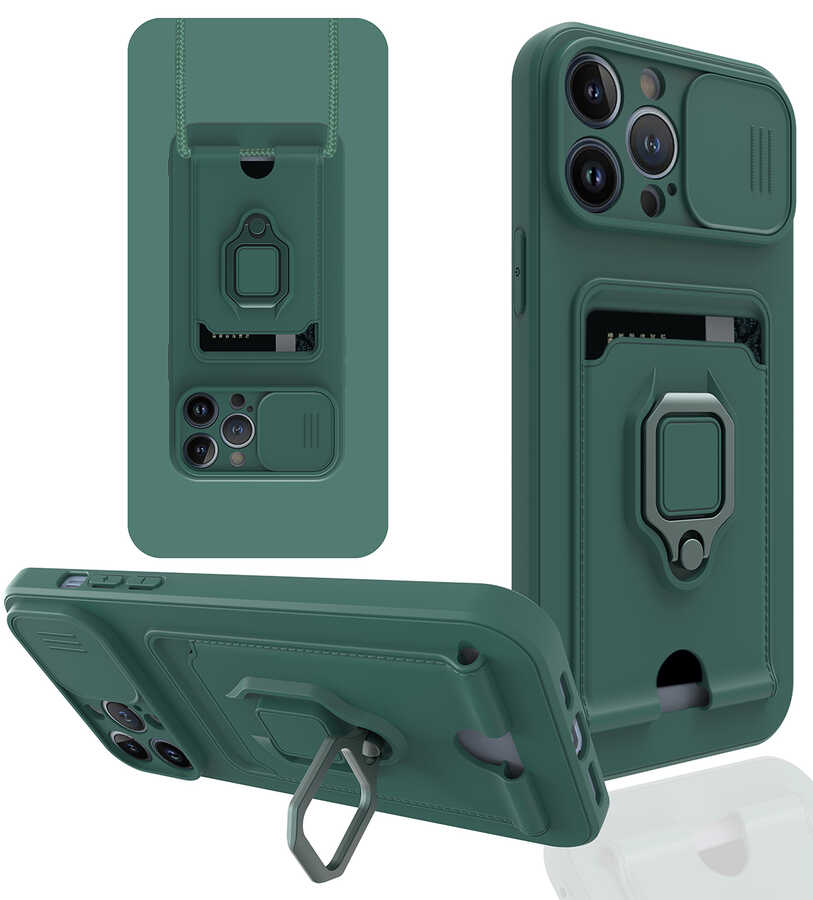 iPhone Uyumlu 13 Pro Max Kılıf ​Zore Pelit Kapak-Koyu yeşil