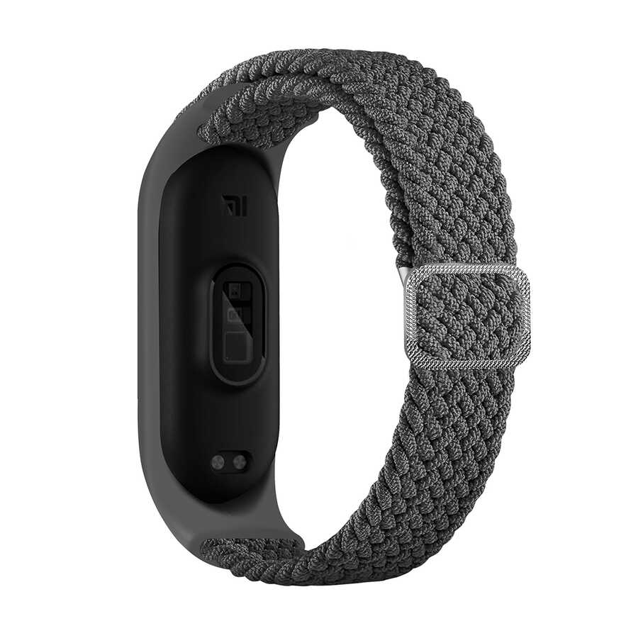 Xiaomi Uyumlu  Mi Band 4 KRD-49 Örgü Kordon-Gri