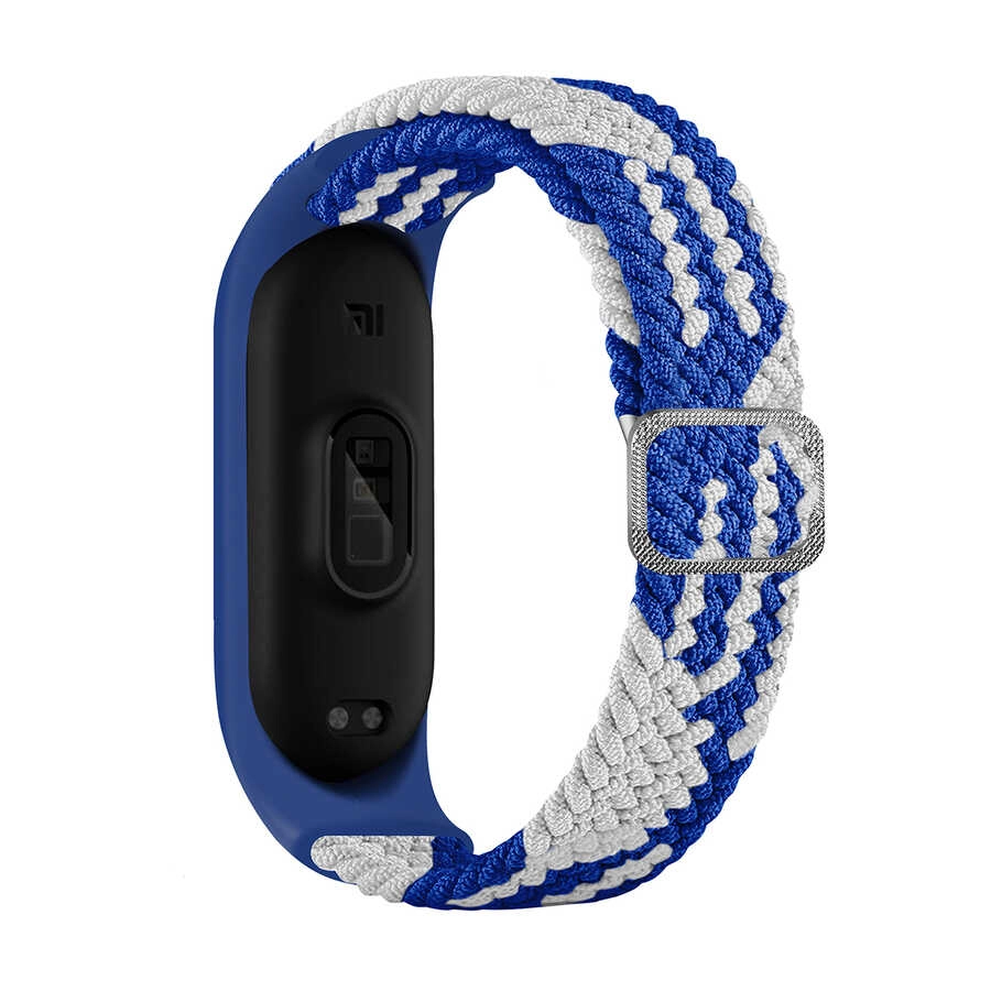 Xiaomi Uyumlu  Mi Band 5 KRD-49 Örgü Kordon-Mavi-beyaz