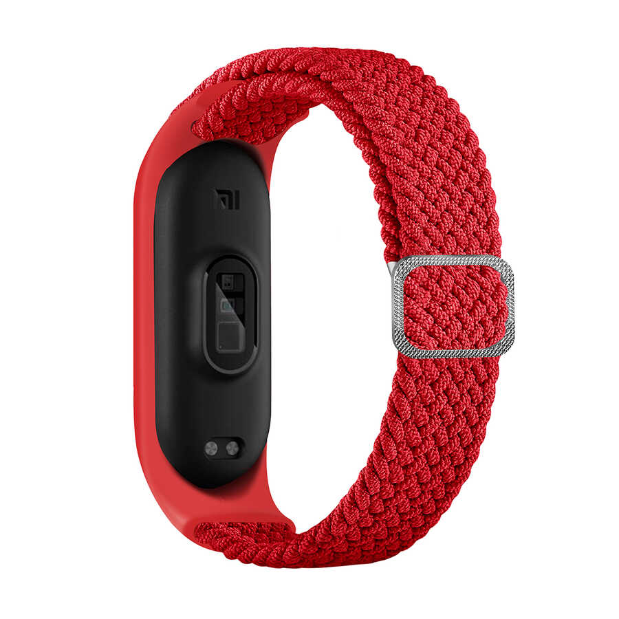 Xiaomi Uyumlu  Mi Band 5 KRD-49 Örgü Kordon-Kırmızı