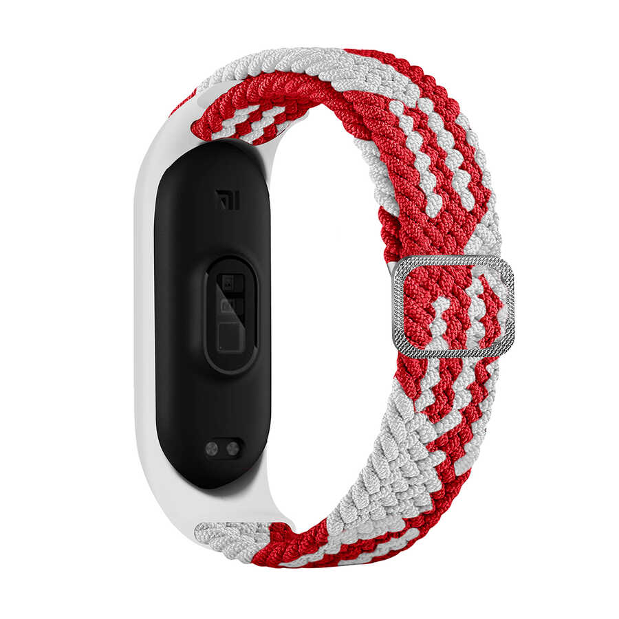 Xiaomi Uyumlu  Mi Band 6 KRD-49 Örgü Kordon-Kırmızı-beyaz