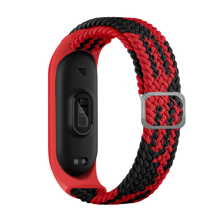 Xiaomi Uyumlu  Mi Band 6 KRD-49 Örgü Kordon-Siyah-kırmızı