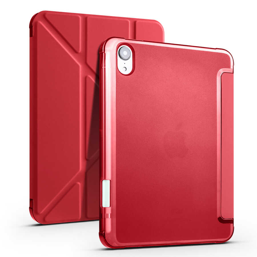iPad Uyumlu Mini 2021 (6.Nesil) Kılıf Zore Tri Folding Kalem Bölmeli Standlı Kılıf-Kırmızı