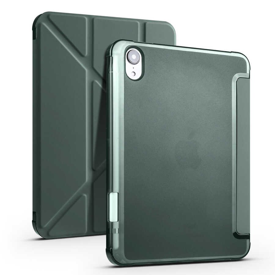 iPad Uyumlu Mini 2021 (6.Nesil) Kılıf Zore Tri Folding Kalem Bölmeli Standlı Kılıf-Koyu yeşil