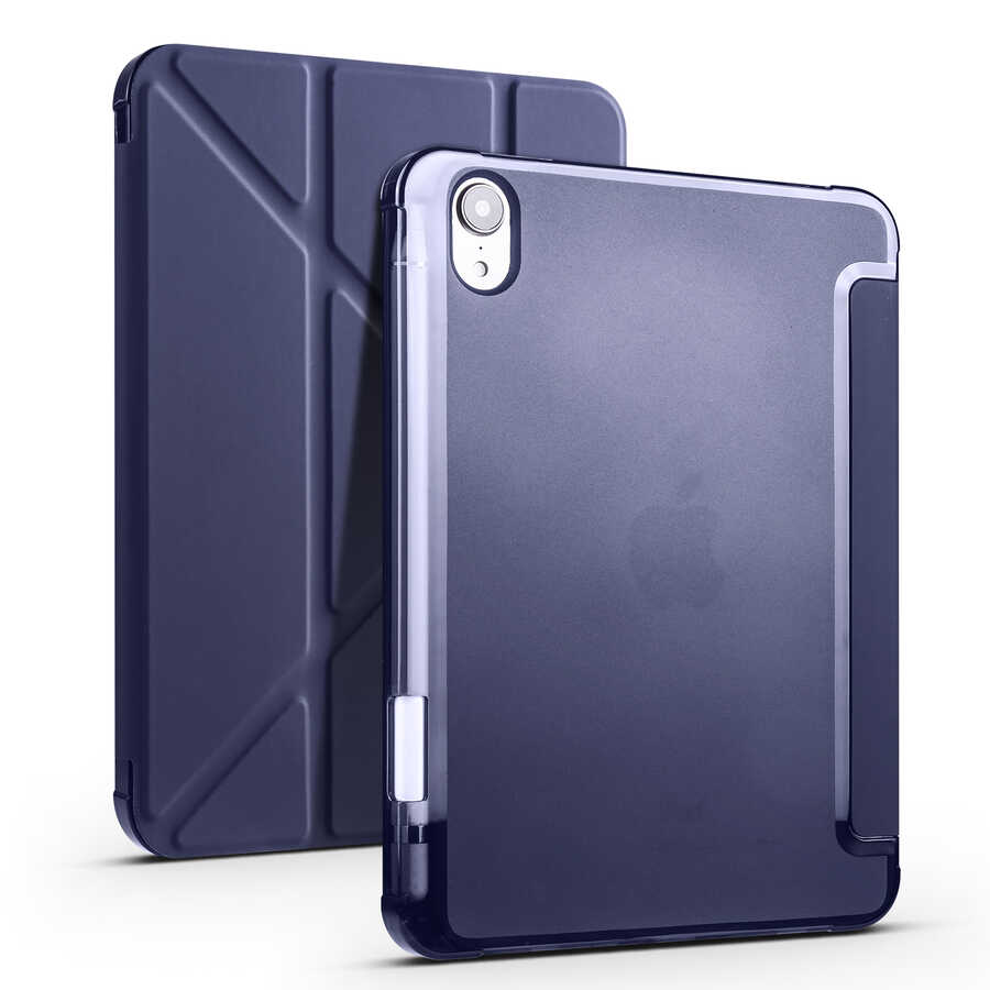 iPad Uyumlu Mini 2021 (6.Nesil) Kılıf Zore Tri Folding Kalem Bölmeli Standlı Kılıf-Lacivert