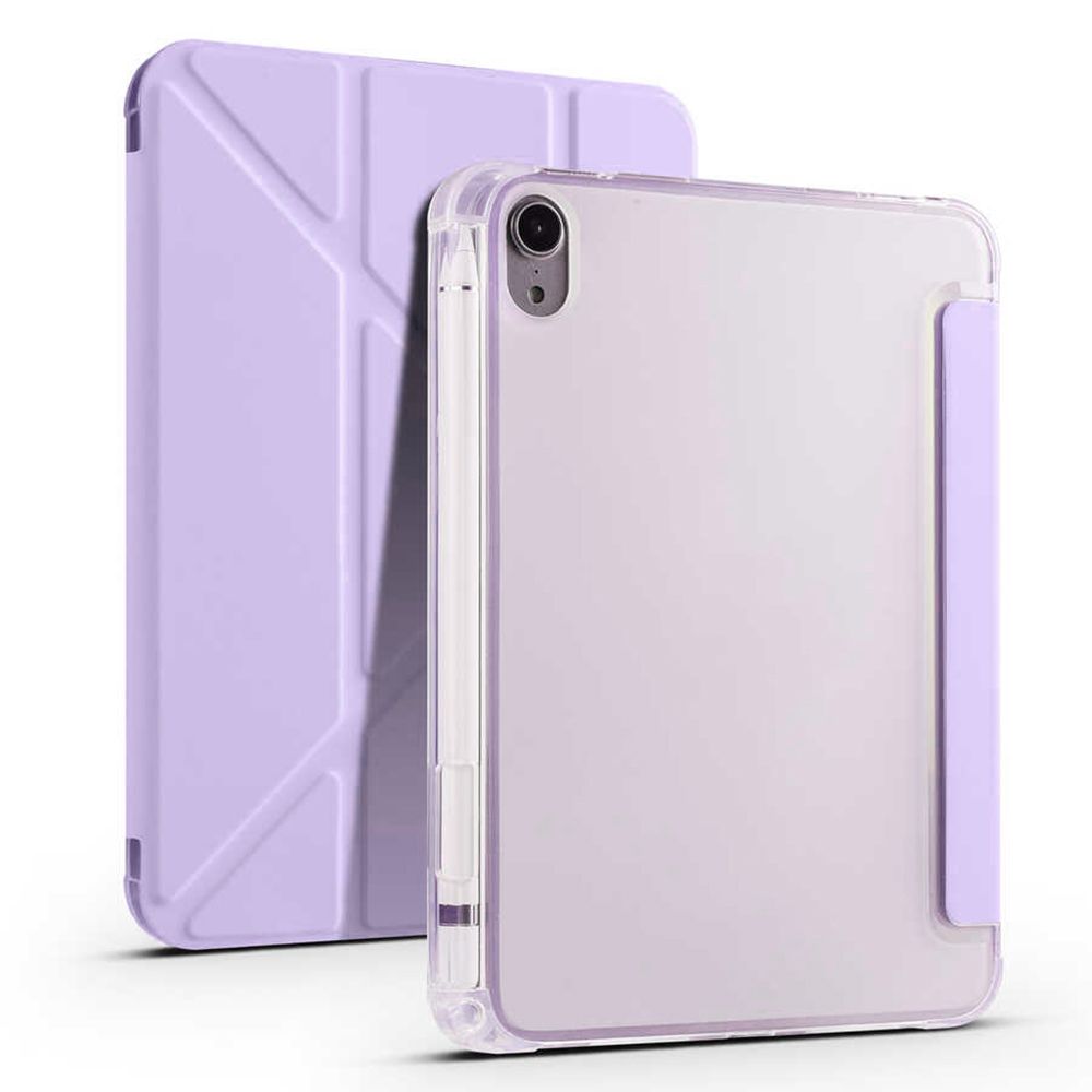 iPad Uyumlu Mini 2021 (6.Nesil) Kılıf Zore Tri Folding Kalem Bölmeli Standlı Kılıf-Lila