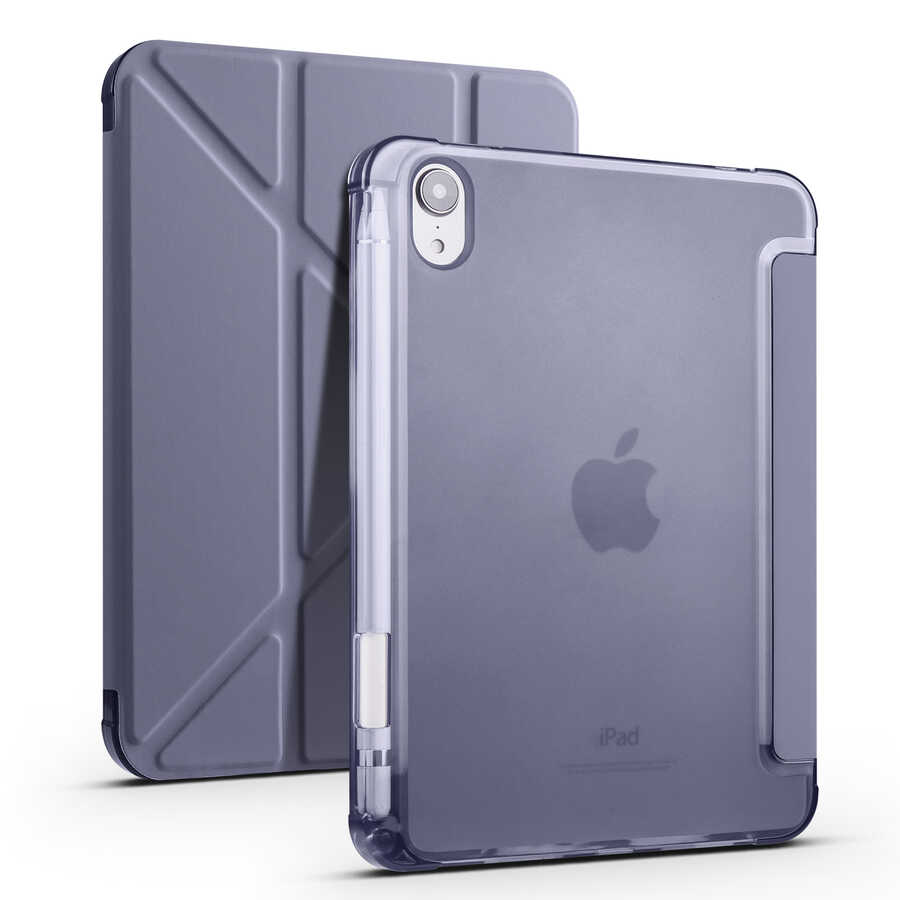 iPad Uyumlu Mini 2021 (6.Nesil) Kılıf Zore Tri Folding Kalem Bölmeli Standlı Kılıf-Mor