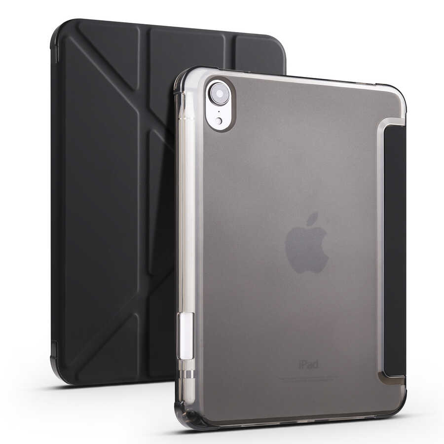 iPad Uyumlu Mini 2021 (6.Nesil) Kılıf Zore Tri Folding Kalem Bölmeli Standlı Kılıf-Siyah