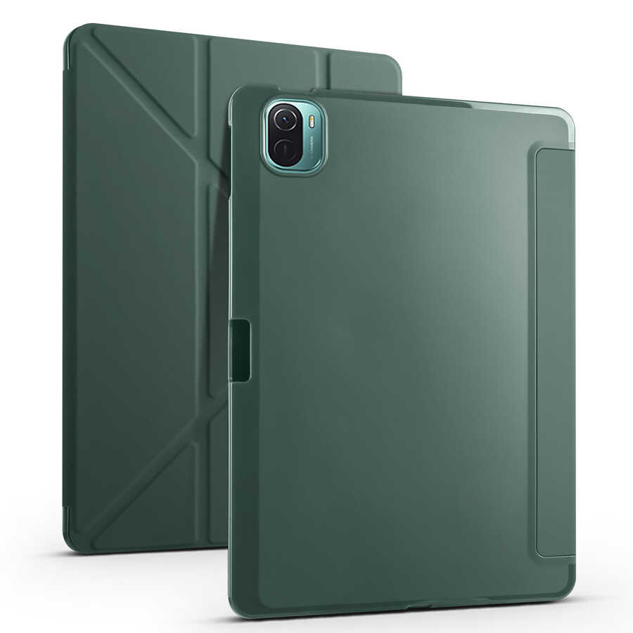 Xiaomi Uyumlu  Mi Pad 5 Kılıf Zore Tri Folding Kalem Bölmeli Standlı Kılıf-Koyu yeşil