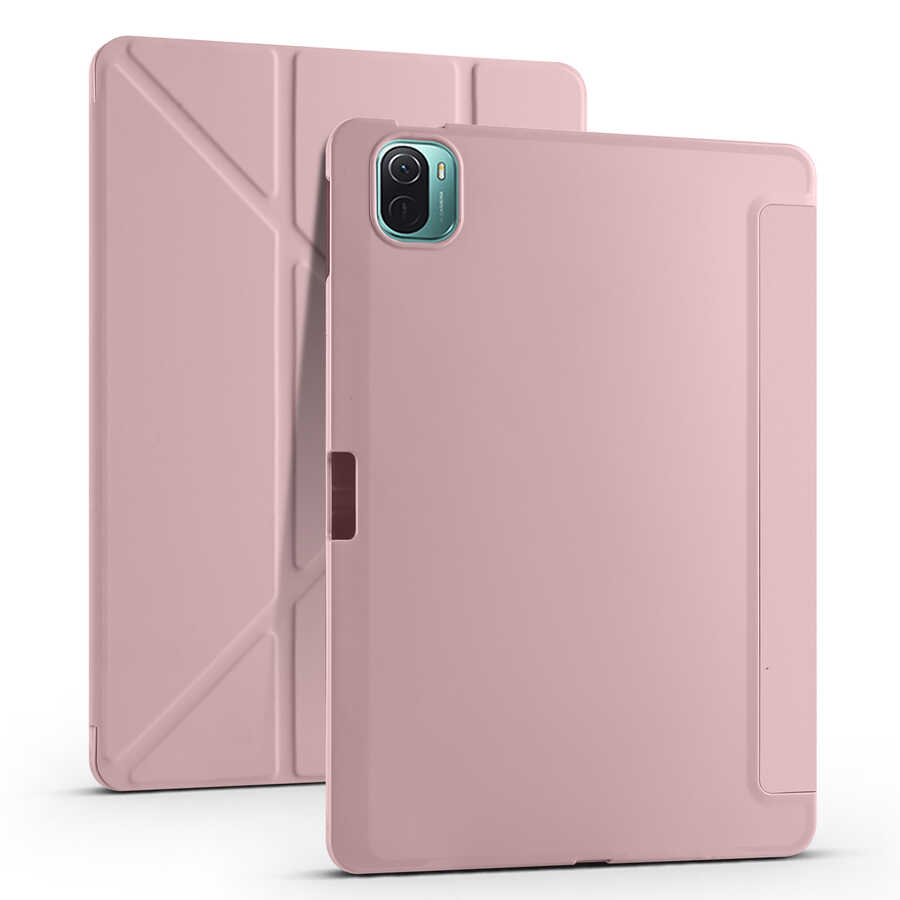 Xiaomi Uyumlu  Mi Pad 5 Kılıf Zore Tri Folding Kalem Bölmeli Standlı Kılıf-Rose gold
