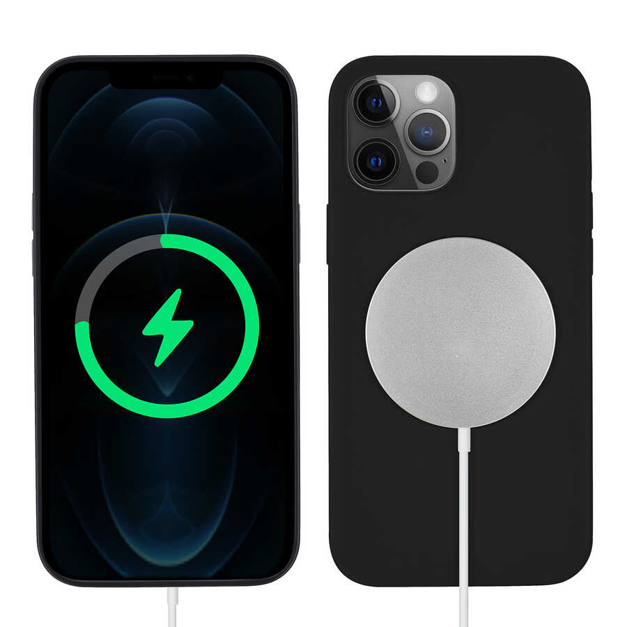 iPhone Uyumlu 13 Pro Kılıf Zore Silksafe Wireless Kapak-Siyah