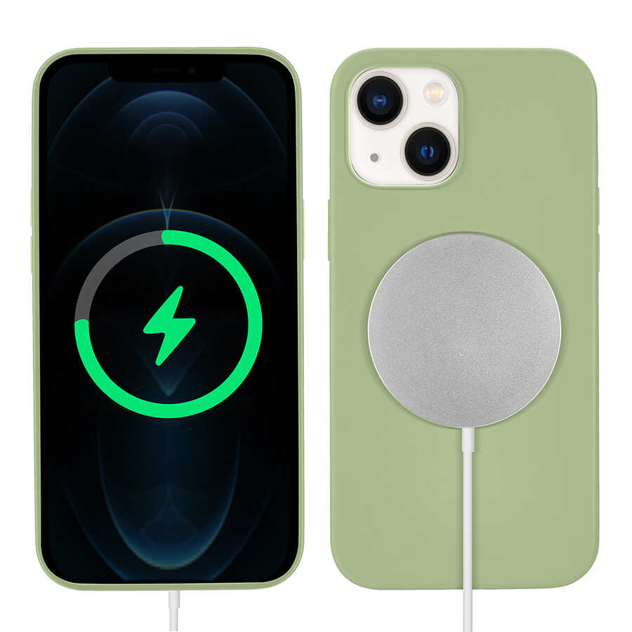iPhone Uyumlu 13 Kılıf Zore Silksafe Wireless Kapak-Açık yeşil