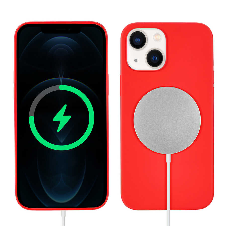 iPhone Uyumlu 13 Kılıf Zore Silksafe Wireless Kapak-Kırmızı