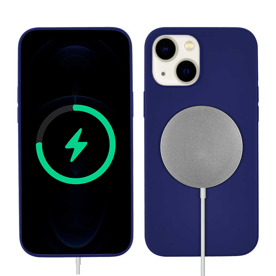 iPhone Uyumlu 13 Kılıf Zore Silksafe Wireless Kapak-Mavi