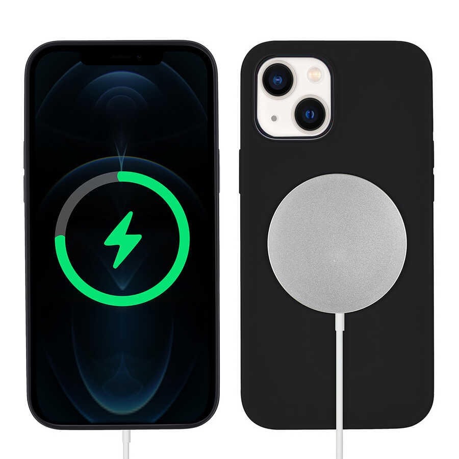 iPhone Uyumlu 13 Kılıf Zore Silksafe Wireless Kapak-Siyah