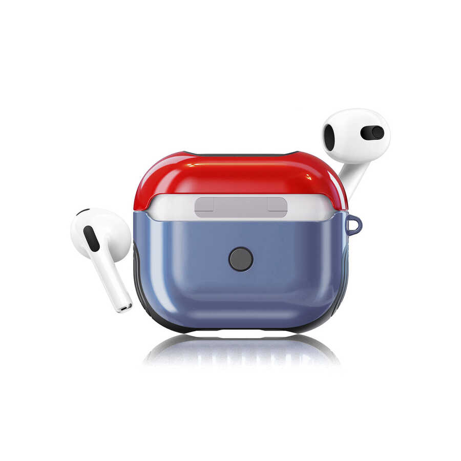 Airpods Uyumlu 3. Nesil Kılıf Zore Shockproof Silikon-Mavi-kırmızı