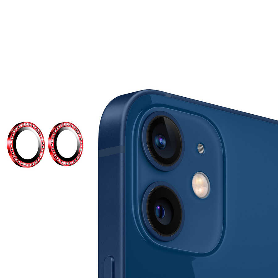 iPhone Uyumlu 12 Zore CL-06 Kamera Lens Koruyucu-Kırmızı