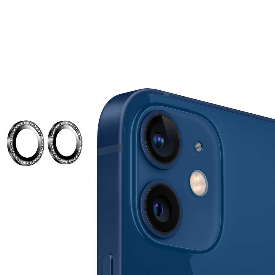 iPhone Uyumlu 12 Zore CL-06 Kamera Lens Koruyucu-Siyah
