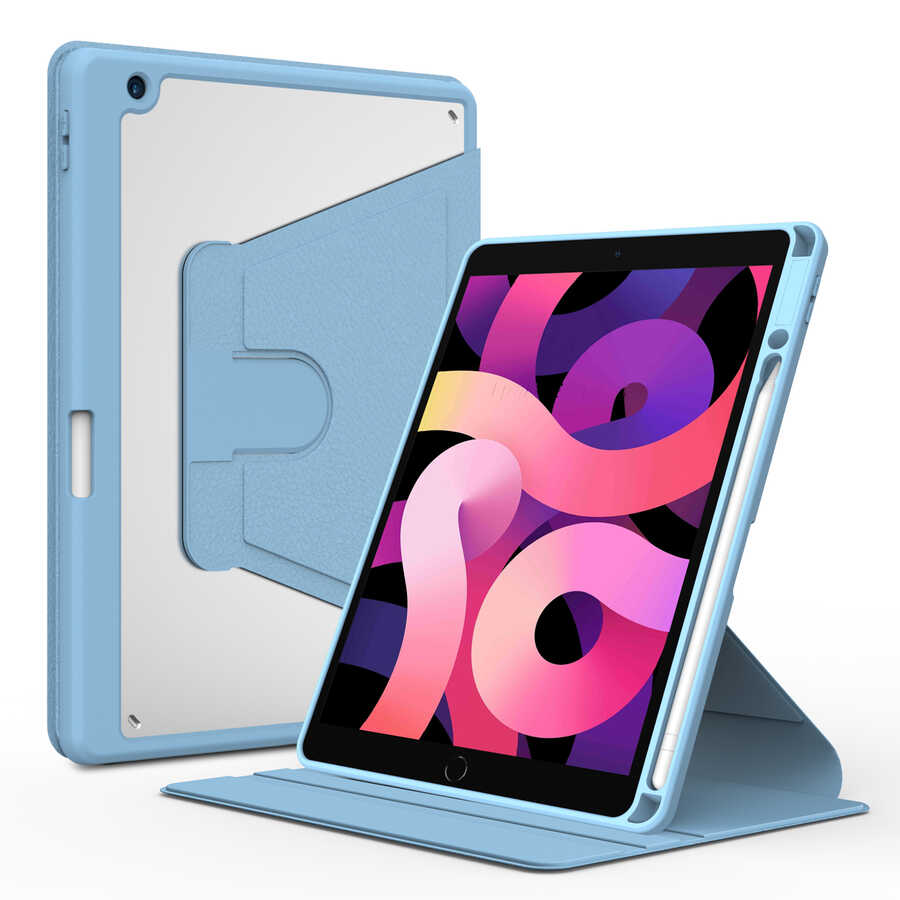 iPad Uyumlu 10.2 (8.Nesil) Kılıf Zore Nayn Dönebilen Standlı Kılıf-Mavi açık