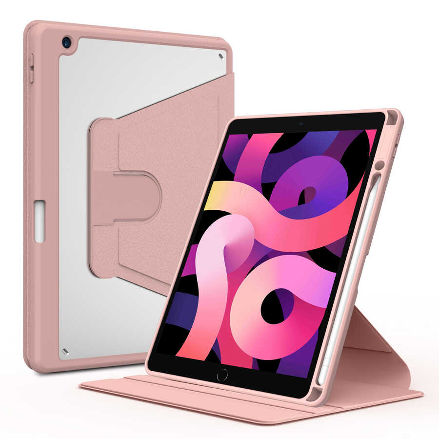 iPad Uyumlu 10.2 (8.Nesil) Kılıf Zore Nayn Dönebilen Standlı Kılıf-Pembe
