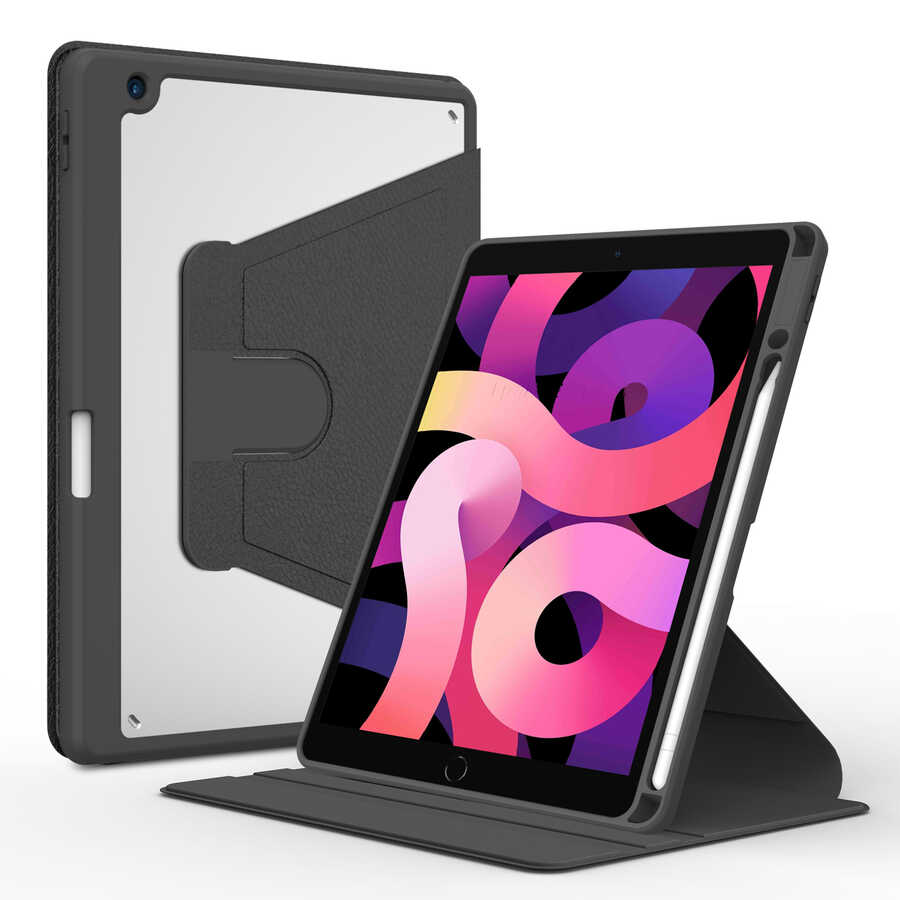 iPad Uyumlu 10.2 (8.Nesil) Kılıf Zore Nayn Dönebilen Standlı Kılıf-Siyah