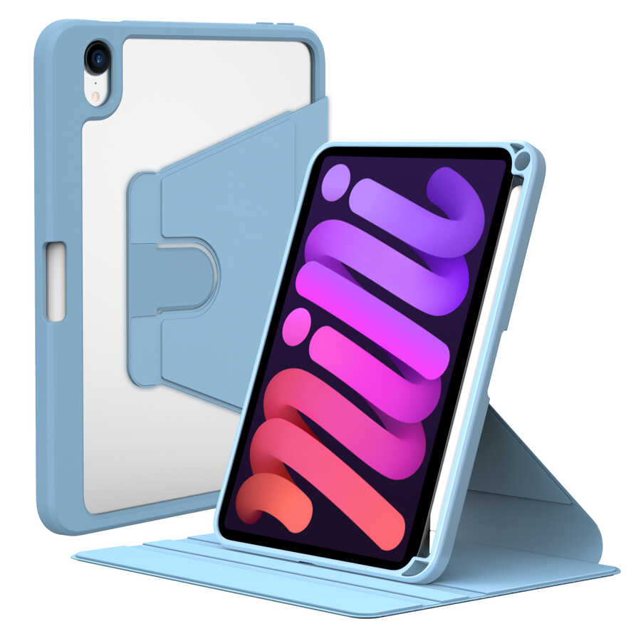 iPad Uyumlu Mini 2021 (6.Nesil) Kılıf Zore Nayn Dönebilen Standlı Kılıf-Mavi açık