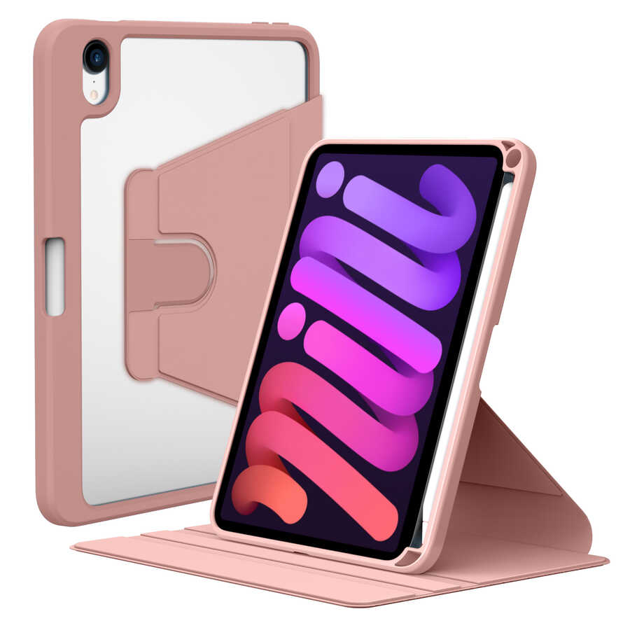 iPad Uyumlu Mini 2021 (6.Nesil) Kılıf Zore Nayn Dönebilen Standlı Kılıf-Pembe