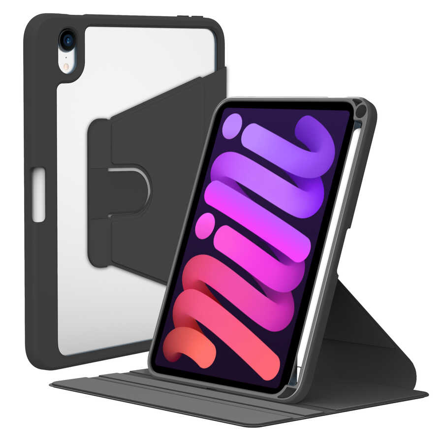 iPad Uyumlu Mini 2021 (6.Nesil) Kılıf Zore Nayn Dönebilen Standlı Kılıf-Siyah